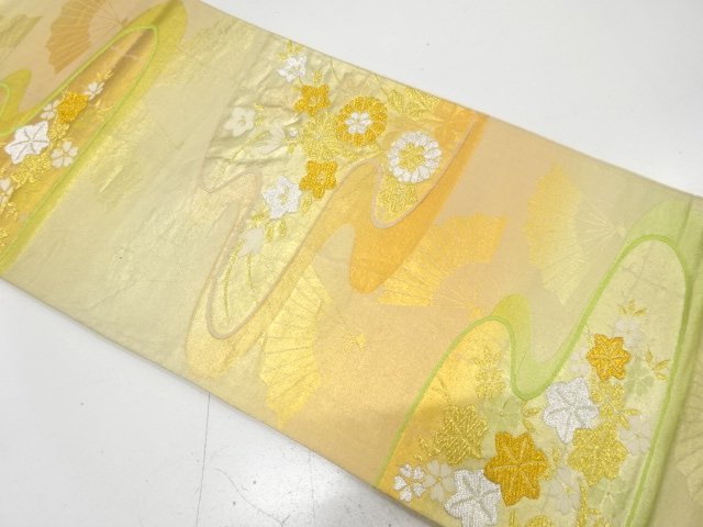JAPANESE KIMONO / ANTIQUE FUKURO OBI / SILK / WOVEN AUTUMN FLOWERS